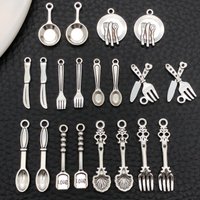 10/20/100 pcs Hot-Selling Antique Silver Alloy Realistic Cutlery Knife Fork Spoon Series Pendant Charms for DIY Bracelet Ornamen