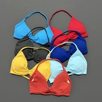 Sexy Bikini Style Seamless Sports Bra, Halter Beauty Back, Thin Shoulder Straps, High Stretch Push Up Workout Yoga Tank Top