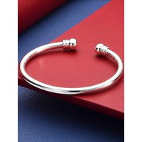 925 Sterling Silver Double Bead Smooth Open Bangle for Women Wedding Party Jewelry Accessories