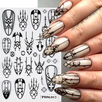 Black Gothic Style 5D Nail Art Stickers Geometric Striped Flower Embossed Nail Decals Charms Halloween Adhesive Decoration