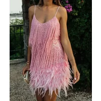 2026 Summer Pink Party Dress Evening Luxury Women Clothes Tassel Fringed Sexy Bodycon Dress Club Outfits Vestidos