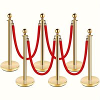 Golden 6-Piece Stainless Steel Welcome Posts, Hotel Concierge Poles with Ropes, Luxury Stainless Steel Ball Barrier Posts, Bank Queue Guardrails, Fence Poles