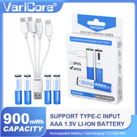 1.5v AAA 900mWh Lithium-ion Rechargeable Battery USB Type-C Charging for Headset Children's Toys Camera Remote Control