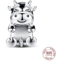 New 925 Sterling Silver Charm Cute Cow Hug Beads Fits Original Bracelets Fine Animal Zodiac Ox Jewelry Gifts For Women
