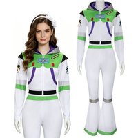 Adult Buzz Lightyear Space Cosplay Outfit White Green Flare Leg Jumpsuit Halloween Birthday Fancy Dress Cosplay Outfit