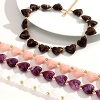 New Trendy Multicolor Resin Heart Beads Chain Necklaces for Women Minimalist Handmade Acrylic Love Choker Party Jewelry Gift