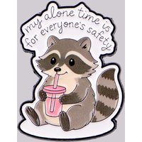 "my alone time is" Enamel Pin Raccoon Brooch Pines Lapel Pins Badge on Backpack Clothing Accessories Animal Jewelry Friends Gift