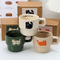 High-end Japanese Stacking Water Cup Coffee Mug Cute Milk Ceramic Cup Lovers Friend Cartoon Water Drinking Glass(Without spoon)