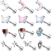 ZS 1 PC 16G Stainless Steel Labret Lip Piercing Women Girls Colorful Moon Butterful Shape Cartilage Tragus Helix Piercings 8MM