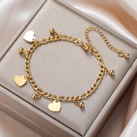Skyrim Heart Beads Charm Bracelet Women Stainless Steel Gold Color Figaro Chain Bracelets Trendy Jewelry Valentine's Day Gift