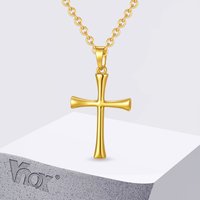 Vnox Stainless Steel Cross Necklace for Men, Gold Color Sweater Chain, Cross Pendant with O-Chain, Religious Gifts for Christian