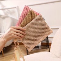 New Hollow-Out Straw Beach Clutch Bag, Fashionable Woven Wallet, Women's Zippered Handbag, Card and Coin Pouch, Key Holder, Clutch Wallet, Wrist Bag