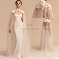 Appliques Tulle Wedding Cape High Neck Long Cloak Cathedral Length Wedding Lace Bridal Accessories Customized