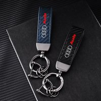 Leather Carbon Fiber Car Logo Keychain Car Key Ring Anti-lost Pendant Auto Accessory For Audi Q2 Q3 Q3 Q4 Q5 Q6 Q7 Q8 S6 SQ2 TTS