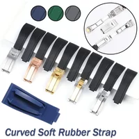 Curved Rubber Watchband Soft Silicone Strap for Rolex for Oysterflex Men Women Sport Bracelet Folding Buckle Wristbelt Band 20mm