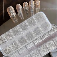 2Boxes High-gloss Pearl Steel balls Nail Charm Mixed-size White Half Round Pearl Rhinestones Caviar Beads DIY Pearls Accessories