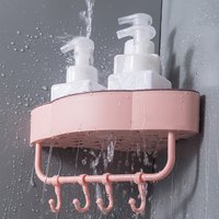 Plastic Shower Corner Shelf Pink Wall Mounted Corner Storage Shelf No-Drill Multifunction Triangle Storage Shelf Space Saving