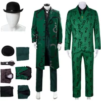 TV Riddler Cosplay Costume Fantasy Uniform Shirt Coat Pants Tie Mask Adult Men Outfits Halloween Carnival Party Disguise Suit