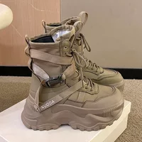 Hot Fashion Women Chunky Platform Motorcycle Boots White Lace Up Thick Bottom Shoes Woman Autumn Winter Ankle Botas De Mujer
