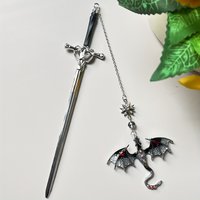 Bview Art Fantasy Dragon Sword Bookmark Exquisite Alloy Pendant Gift for Book Lovers Readers Medieval Birthday Present
