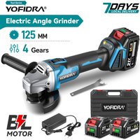 YOFIDRA 4-Gang 125MM Bürstenloser Elektrischer Winkelschleifer Kabellos Metall-Holz-Schleif- und Polierwerkzeug für Makita-Akkus