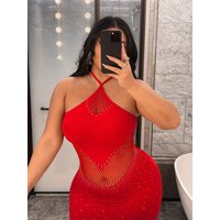 Women Sexy Dress Mesh Hollow Out Fitted Mini Dress Plus Size Sleeveless Bodycon Dress Nightclub Party Dating