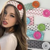 Y2K Vintage Women's Polka Dot Button Headband Spicy Girl Japanese Style Trendy Headband Outdoor Sports Sweat Absorbing Hairband