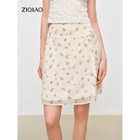 ZIQIAO Women Fresh Floral Chiffon Short Lace-Up A-Line Printed Skirt | 2026 Summer New Arrival Elegant Casual Half Dress Skirts