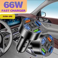 66W 4/5/6 Port USB Digital Real-time Voltage car charger QC3.0/PD car phone charger for Phones car cigarette lighter adapter