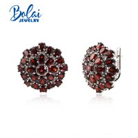Flower design earrings natural January Birthstone garnet 925 sterling silver fine jewelry for women's Holiday birthday gift