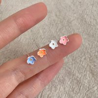 PANJBJ 925 Sterling Silve Flower Earrings For Women Girl Drip Glaze Multicolour Korean Sweet Jewelry Birthday Gift Dropshipping