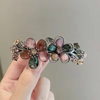 Elegant Colorful Rhinestone Flower Spring Hair Clip One Word Clip Women's Back of Head Half-tied Barrettes Hair Accessories
