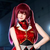 VTuber Houshou Marine Cosplay Wig 50cm Dark Red Long Style Heat Resistant Wig with Wig Cap Included