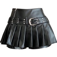 Women's Black Gothic A-line Pleated Leather Skirt Y2k Mini Shorts Skirts Harajuku Korean Emo Skirt 2000s Vintage Clothes Summer
