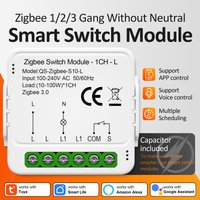 Tuya Zigbee Smart Switch Module 1/2/3 Gang Control No Neutral Wire Required DIY Light Breaker Works With Alexa Google Home
