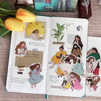22pcs Cute Girl's Daily Notebook Sticker Material Set with Characters Ins Wind Salt Department of Japan Korea Decoration.