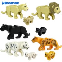 IDEAMOC 9pcs Beast Jungle Animal Building Blocks DIY Toys Lion Tiger Panther & Cubs Mini Bricks, Educational STEM Bricks Toys