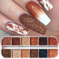 Shiny Coffee Brown Nail Glitter Fine Sugar Powder Sparkly Chrome Pigment Flakes Fall Winter Nail Designs Decor Accessories