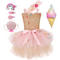 2026 Purim Girls Candy Icecream Dress Handmade Mesh Tutu Dress Childrens Birthday Carnival Party Ball Gown With Icecream Balloon