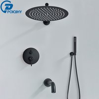 Embedded Concealed Shower Faucet Stainless Steel Rainfall Shower Head Faucet Shower Tap Mixers Black 2-3 Ways Wall Mounted