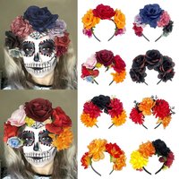 Cosplay Halloween Party Costume Headwear Boho Photo Props Mexican Rose Flower Crown Hawaiian Day of The Dead Headpiece for Women