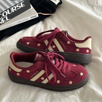 Retro Red Thick Bottom Flat Shoes Women's Casual Sporty Flats Spring Summer Seasonal Low Top Lace up round Toe Rubber Sole