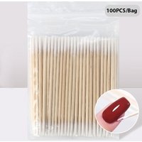 100Pcs/Bag White Double-ended Orange Wood Cuticle Pusher Sticks Cotton Swab for Nail Rhinestone Cleaning Manicure Nail Art Tools