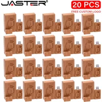 JASTER 20PCS/LOT USB 2.0 Flash Drives 128GB Free LOGO 64GB Wooden Pen Drive with box 32GB 16GB Memory Stick Business gift U disk