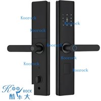 Smart Lock for Airbnb Hotel Home, Fingerprint/Password/RFID/Key, Matte Black Aluminum Alloy, Front Door & Bedroom Wooden Door.
