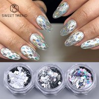 3pcs Holographic Square Nail Art Sequins Mirror Silvery Chunky Glitter Flakes DIY Charm Party Sparkly Nail Decoration Paillettes