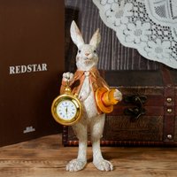 Vintage Alice Wonderland Rabbit Figurine Resin Bunny Holding Pocket Watch Statue Desktop Ornament Home Decor Holiday Gift