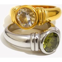 E.B.belle Stainless Steel Green White Ring Minilalist Style Creative Personalized Tarnish Free Jewelry For Women's Gift