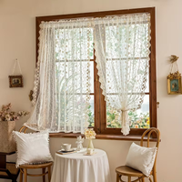 1pc French Style Lace Curtain Panel, Holiday Living Room Bedroom Kitchen Decor, Polyester Fiber Small Window Treatment Hanging