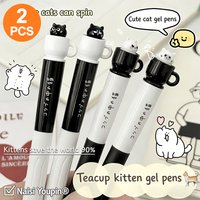 2-Pack of Cat Rotating Gel Pens, 0.5mm Black Ink, Quick-Drying, Back to School, School Supplies, Suitable for Studying, Office Work, Writing, Note-Taking, Recording, Highlighting, Classroom Rewards